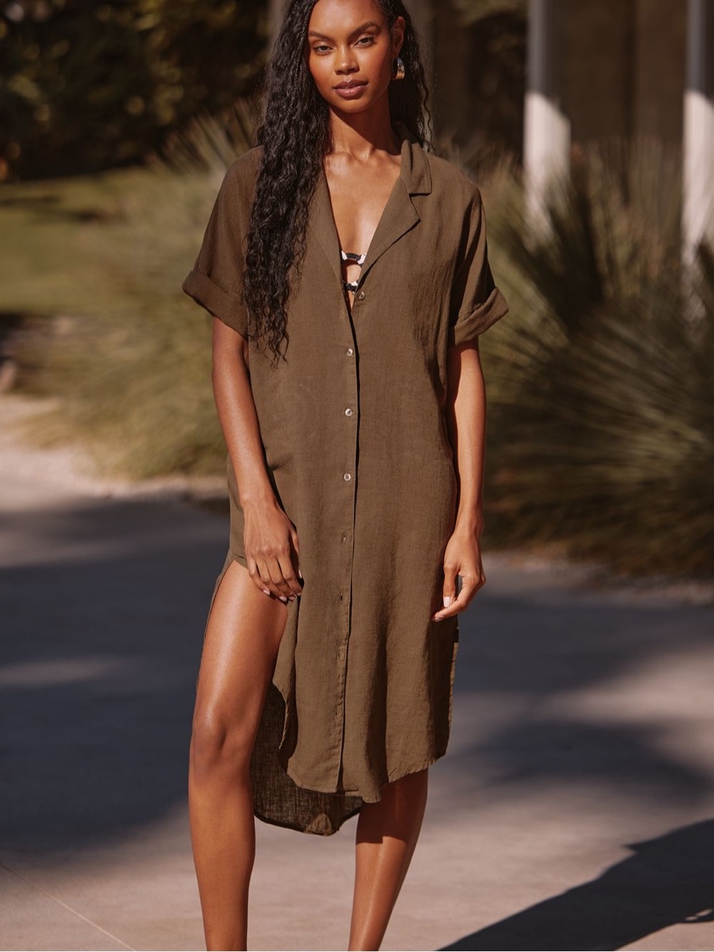 Anthropologie The Lucia Sheer Midi Dress : Linen Edition, M